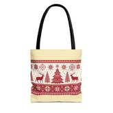 Christmas Reindeer Fair Isle Tote Bag — Holiday Tree & Snowflake Pattern