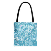 Winter Pine Needles Tote Bag — Blue Snowflake Holiday Shopper