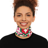 Holiday Stars Neck Gaiter — Pink, Red & Green Geometric Face Covering