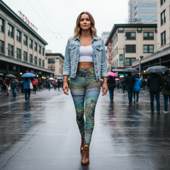Squat-Proof High-Waisted Leggings--Blown Green Glass Swirl Print