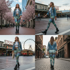 Squat-Proof High-Waisted Leggings--Blown Green Glass Swirl Print