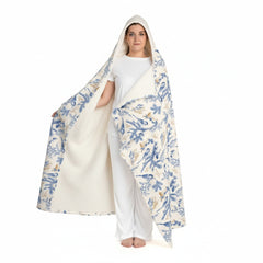 Hooded Travel Sherpa Blanket — Blue Botanical Fleece