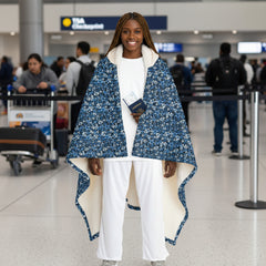 Hooded Sherpa Travel Blanket - Blue Mosaic