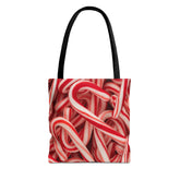 Candy Cane Tote Bag — Festive Red & White Holiday Pattern All-Over Print