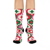 Retro Holiday Star Pattern Cushioned Crew Socks