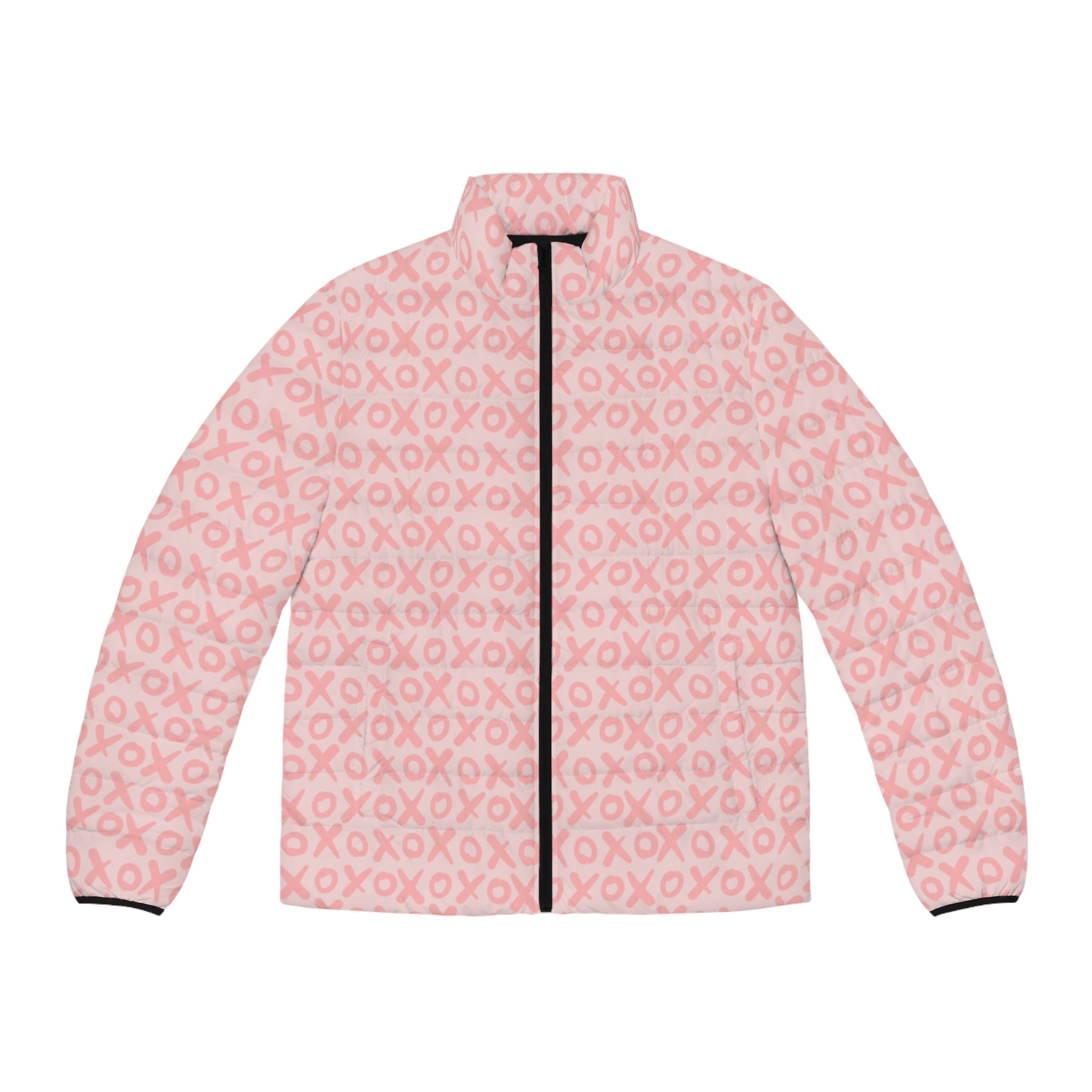 XOXO Valentines Pattern Puffer Jacket — Pink Conversation XOXO All-Over Print