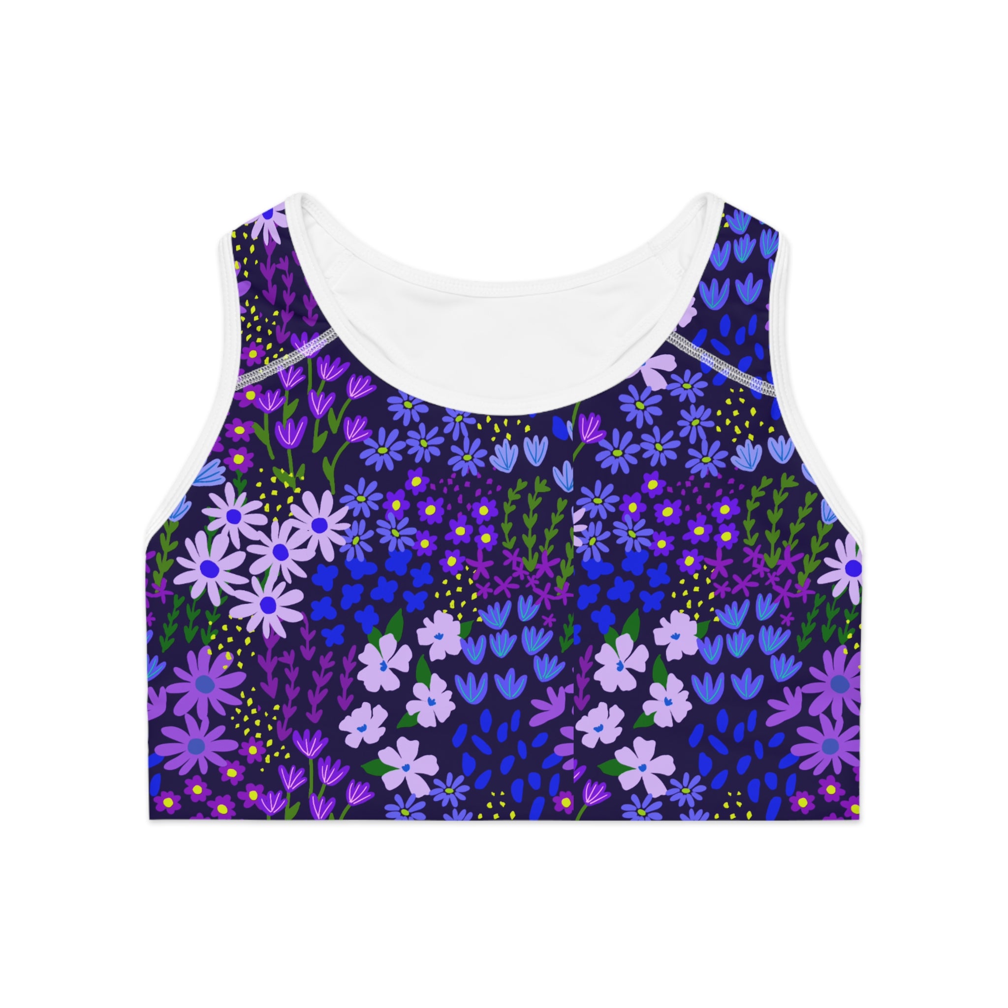 Purple Passion Floral Sports Bra —