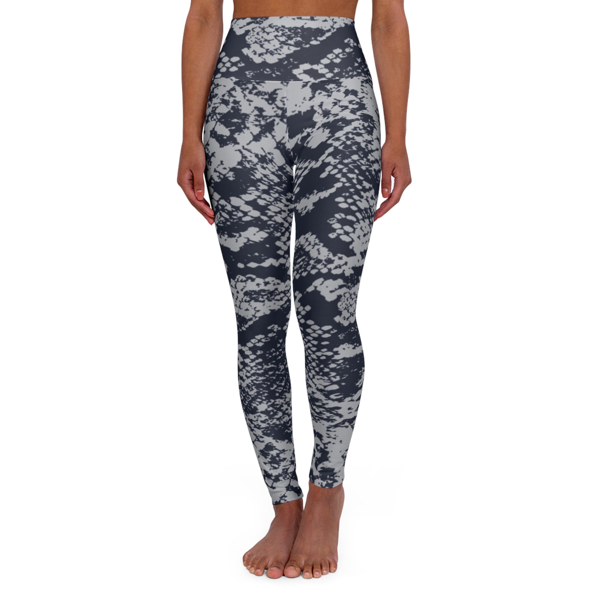 Squat-Proof High-Waist Leggings — Black & Gray Snake Print