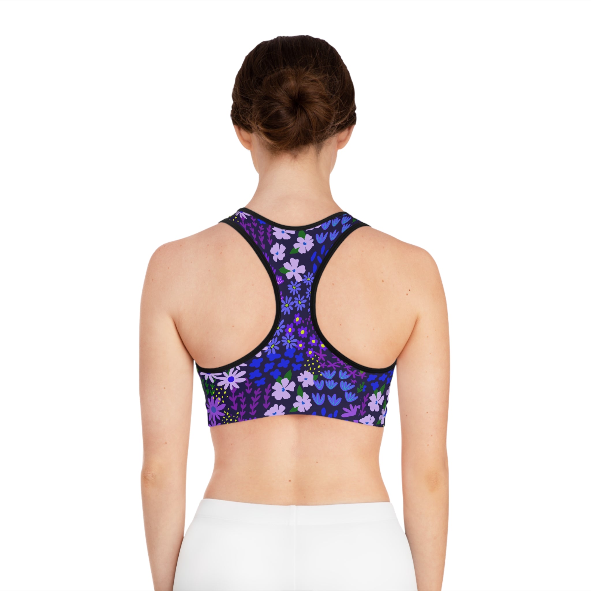 Purple Passion Floral Sports Bra —