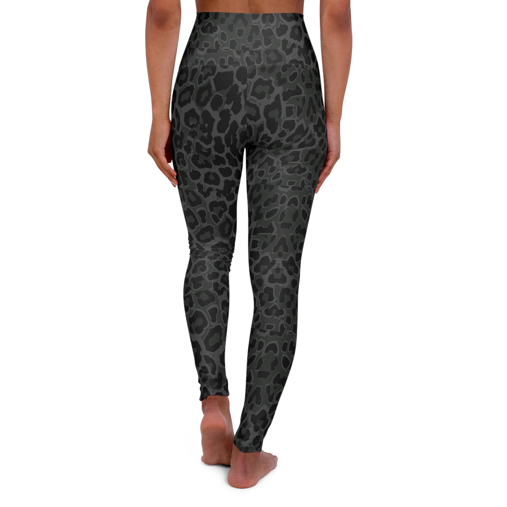 High-Waist Charcoal Leopard Yoga Leggings — All-Over Print