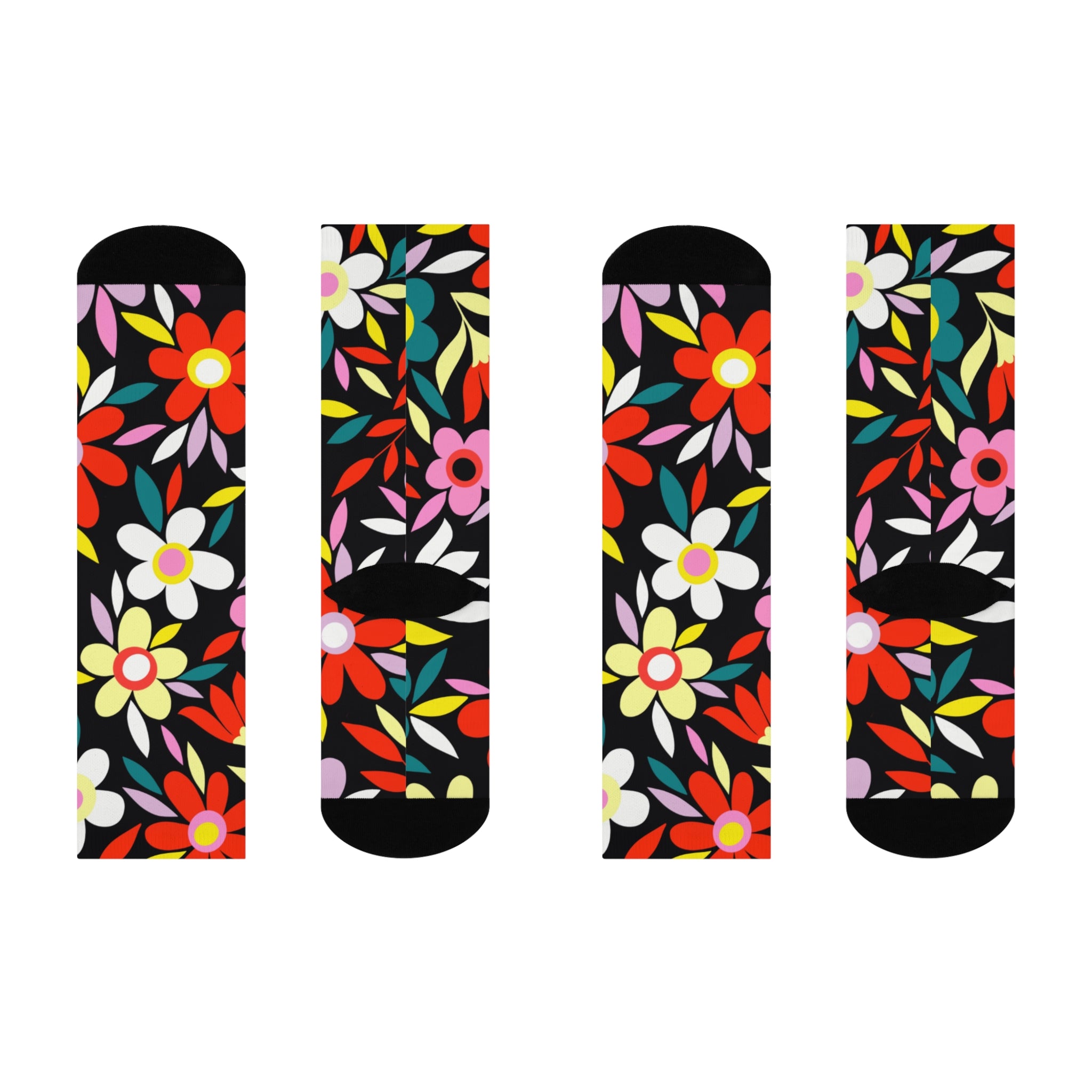 Colorful Retro Daisy Cushioned Crew Socks