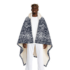 Hooded Sherpa Blanket – Cozy Navy Snake Print Fleece with Hooded Lining