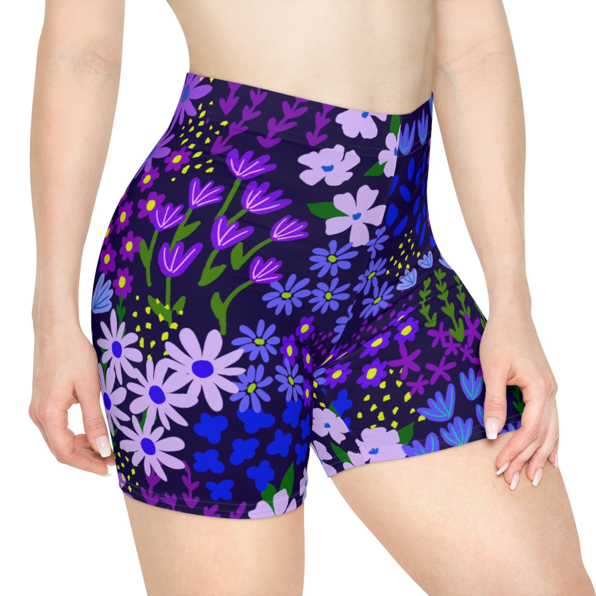 Purple Passion Workout Shorts — Purple Wildflower Print