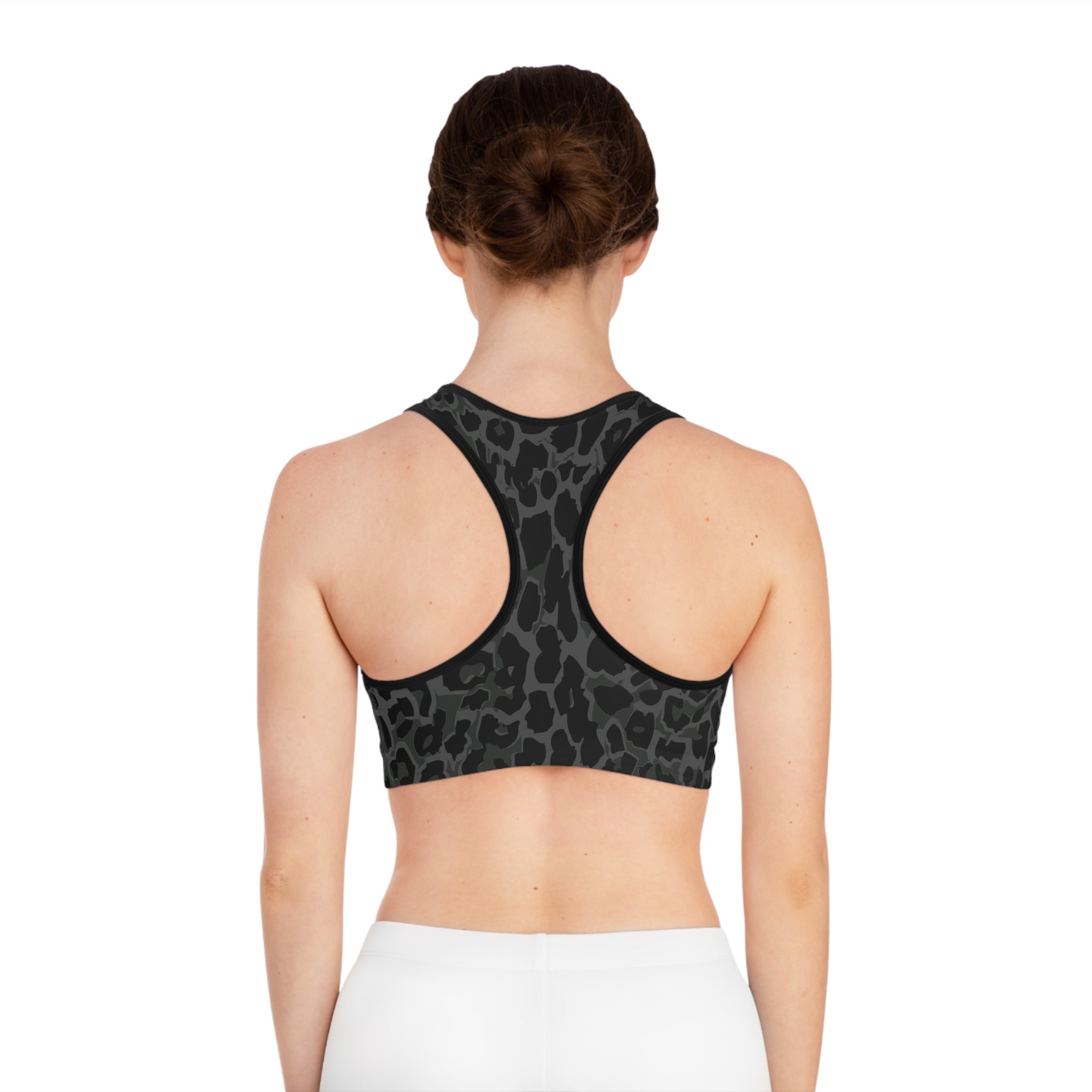 Charcoal Leopard Print Sports Bra