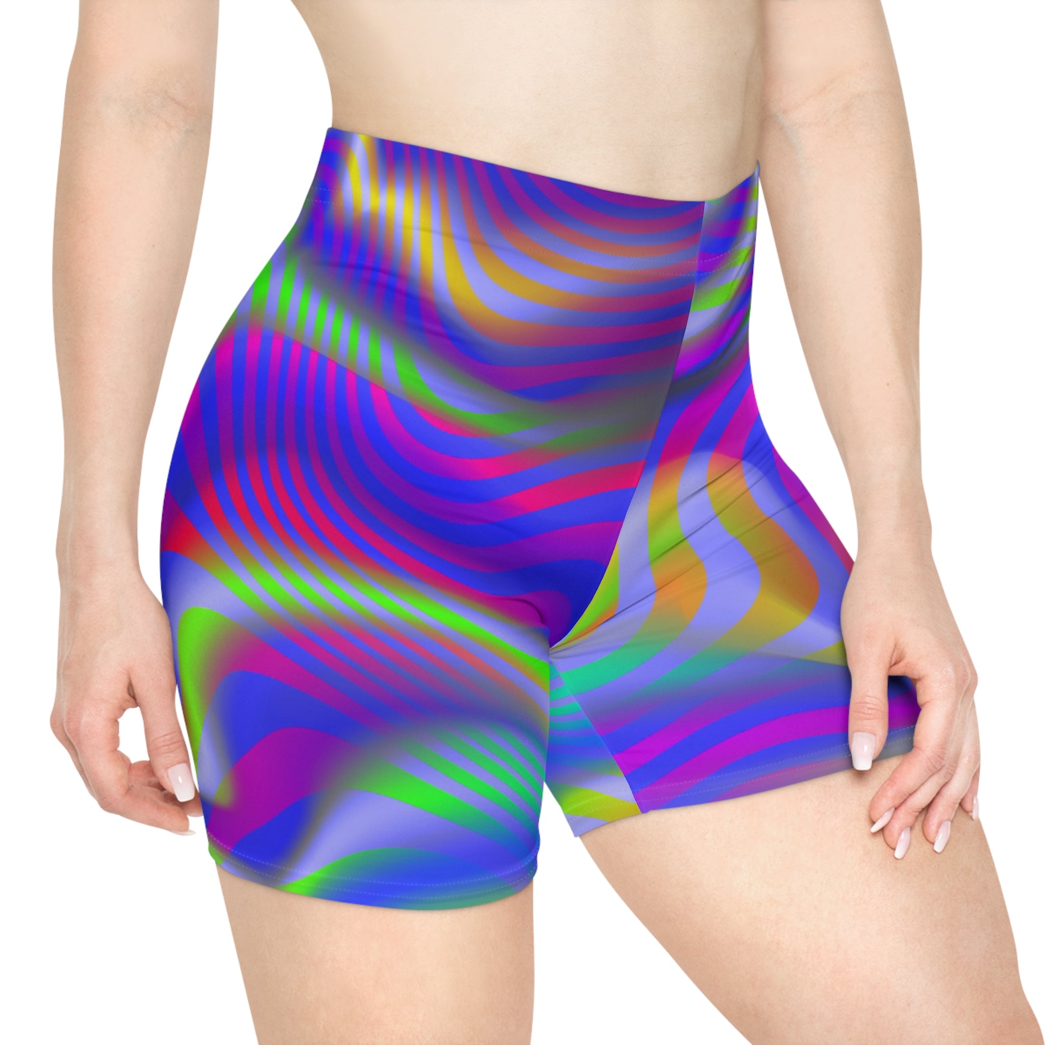 Spiral Wave Biker Shorts — Vibrant Color Abstract Print