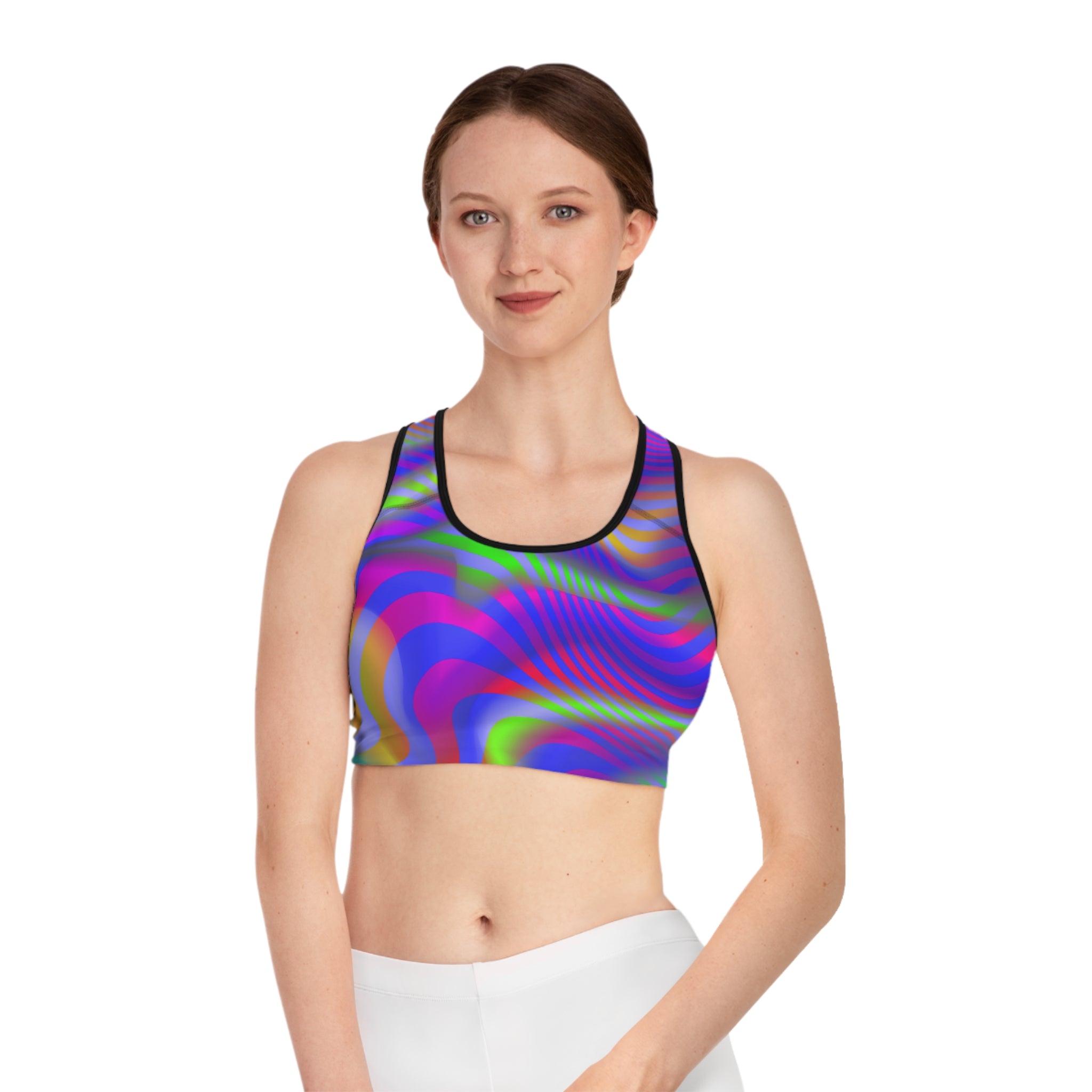 Spiral Wave Sports Bra — Colorful Abstract Activewear