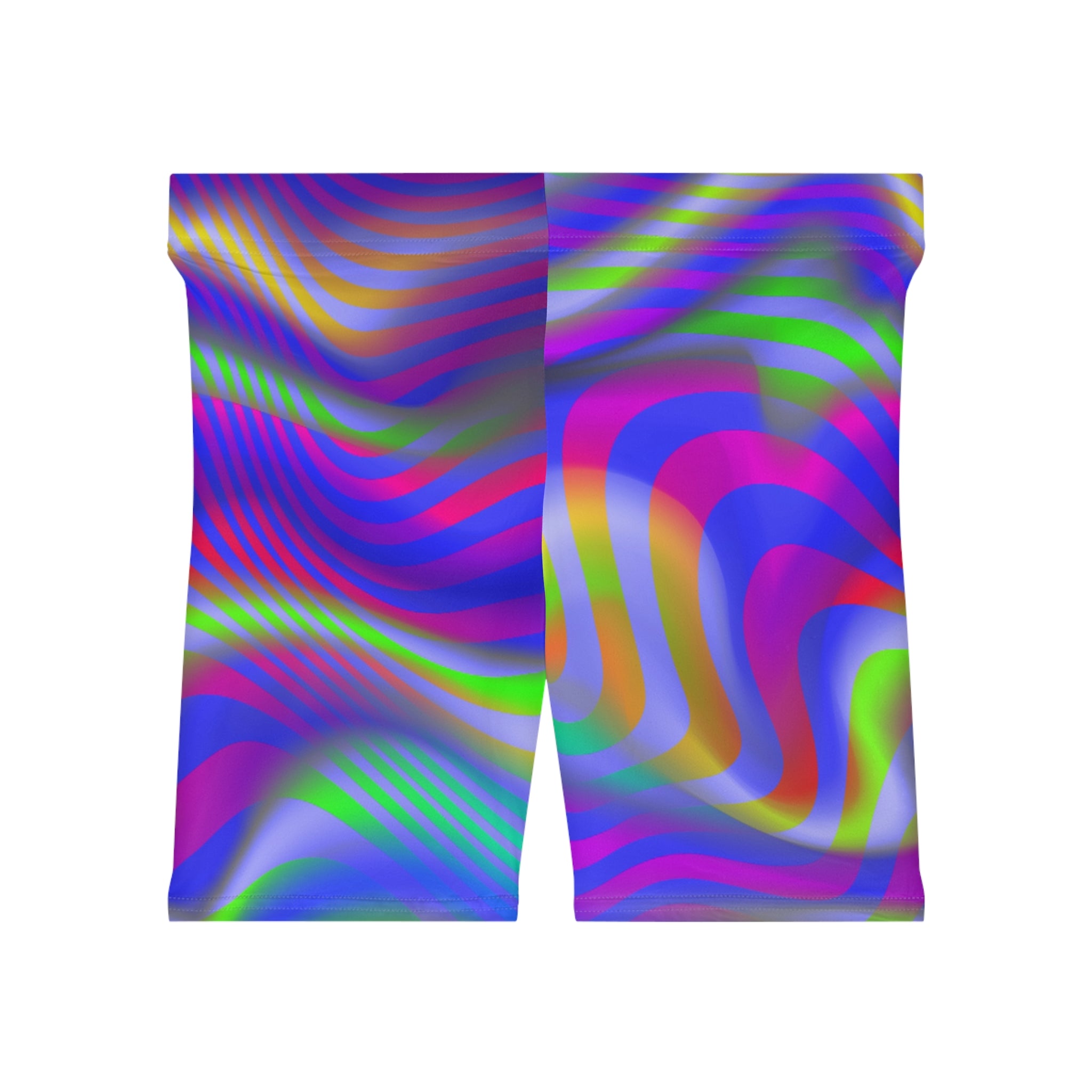 Spiral Wave Biker Shorts — Vibrant Color Abstract Print