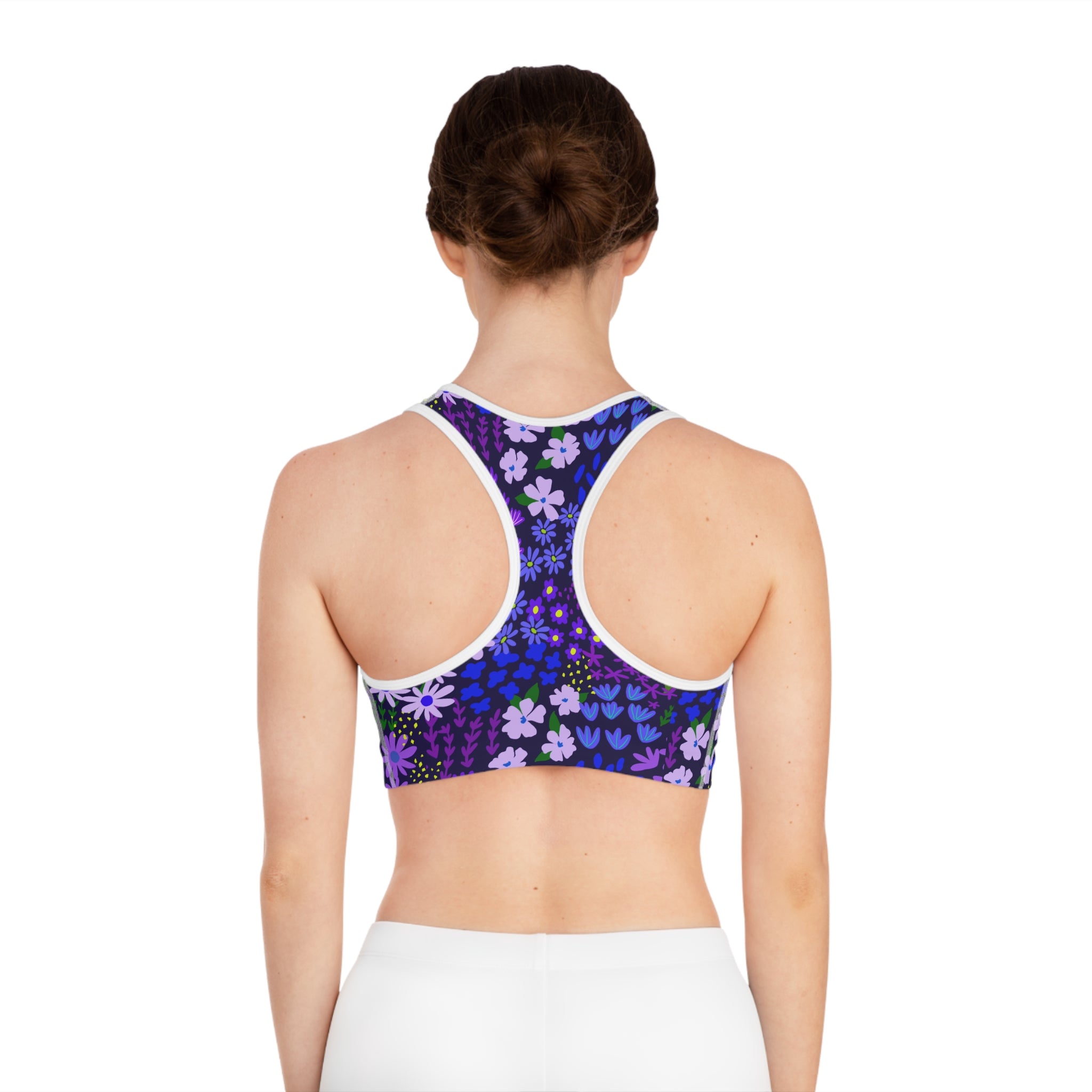 Purple Passion Floral Sports Bra —