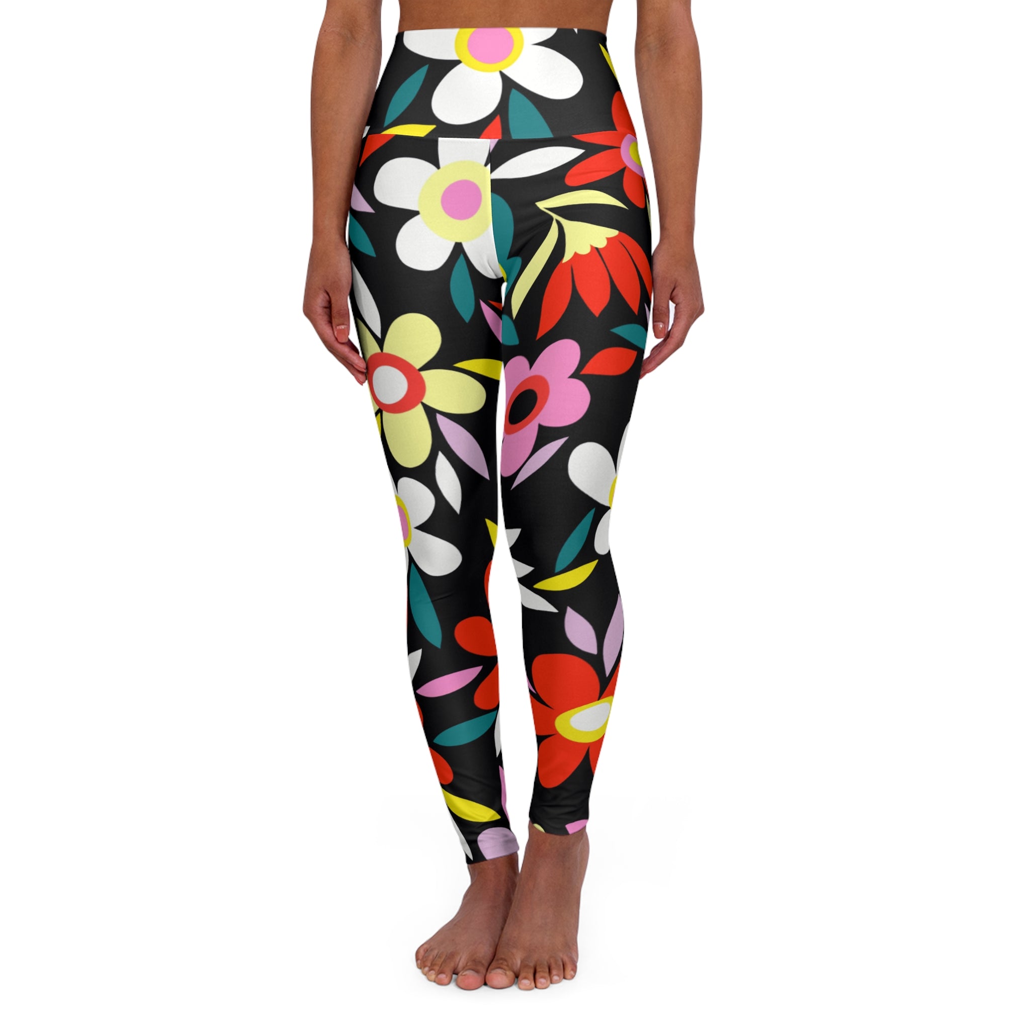 Squat-Proof High-Waisted Leggings--Retro Flowers Print
