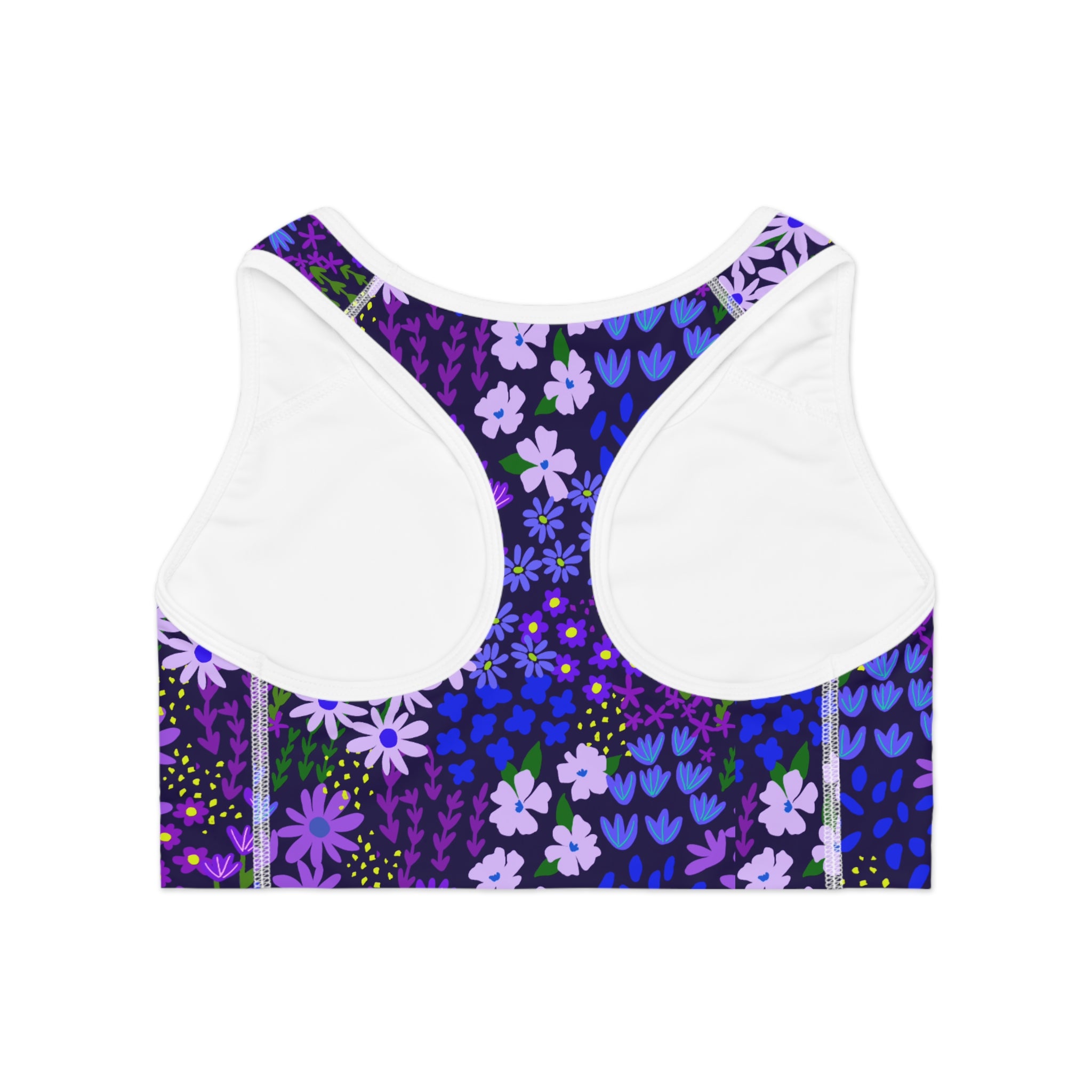 Purple Passion Floral Sports Bra —