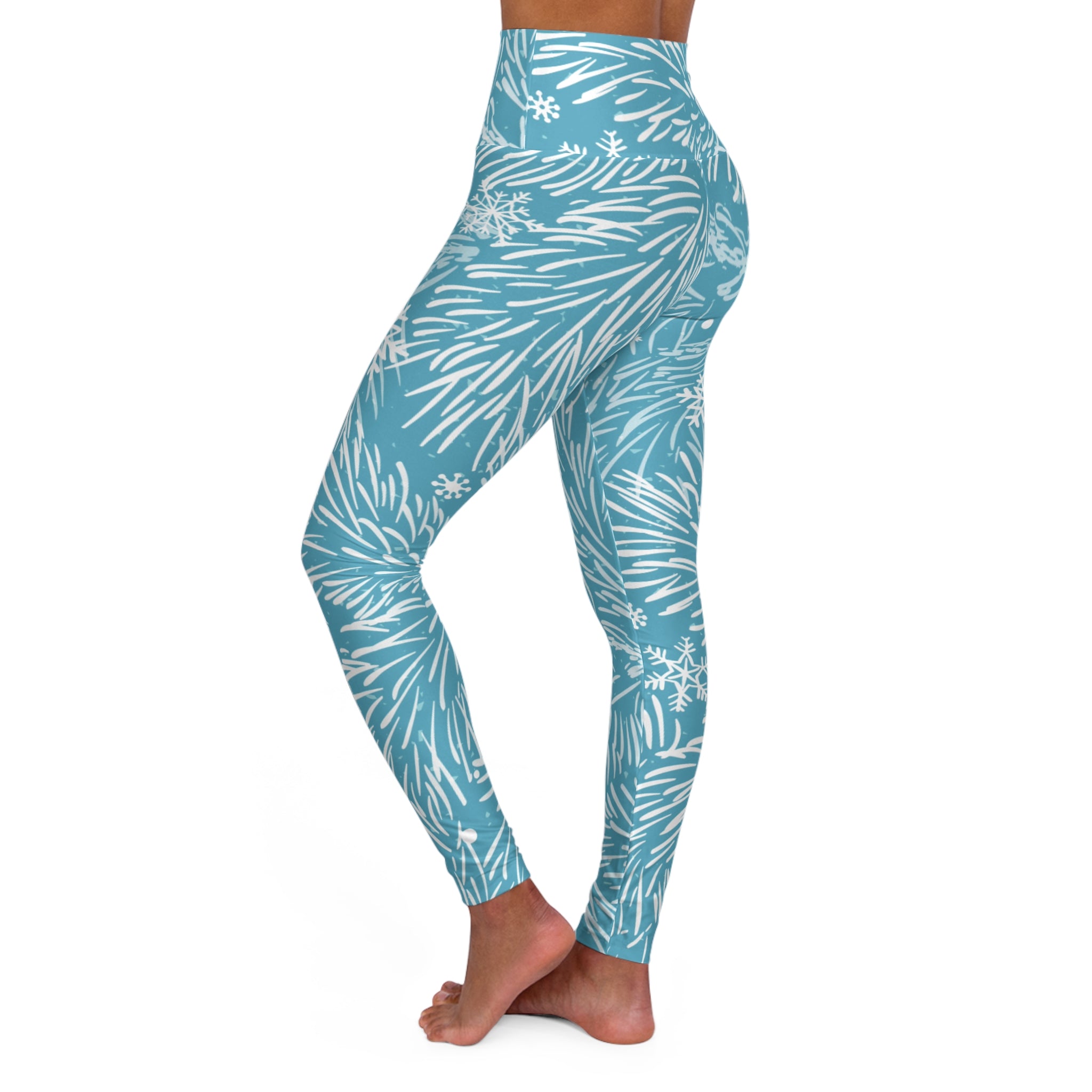 Squat-Proof High-Waisted Leggings-Sea Foam Pine Needles