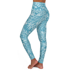 Squat-Proof High-Waisted Leggings-Sea Foam Pine Needles
