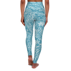 Squat-Proof High-Waisted Leggings-Sea Foam Pine Needles