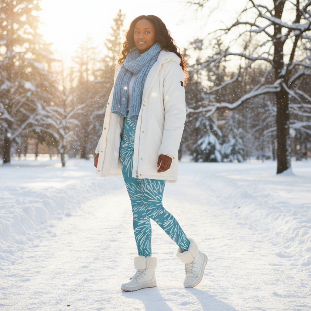 Squat-Proof High-Waisted Leggings-Sea Foam Pine Needles