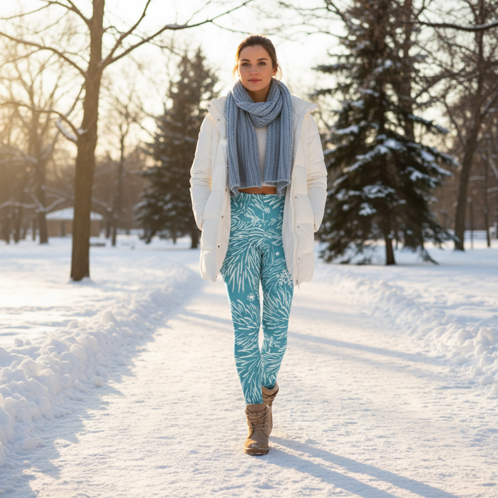 Squat-Proof High-Waisted Leggings-Sea Foam Pine Needles