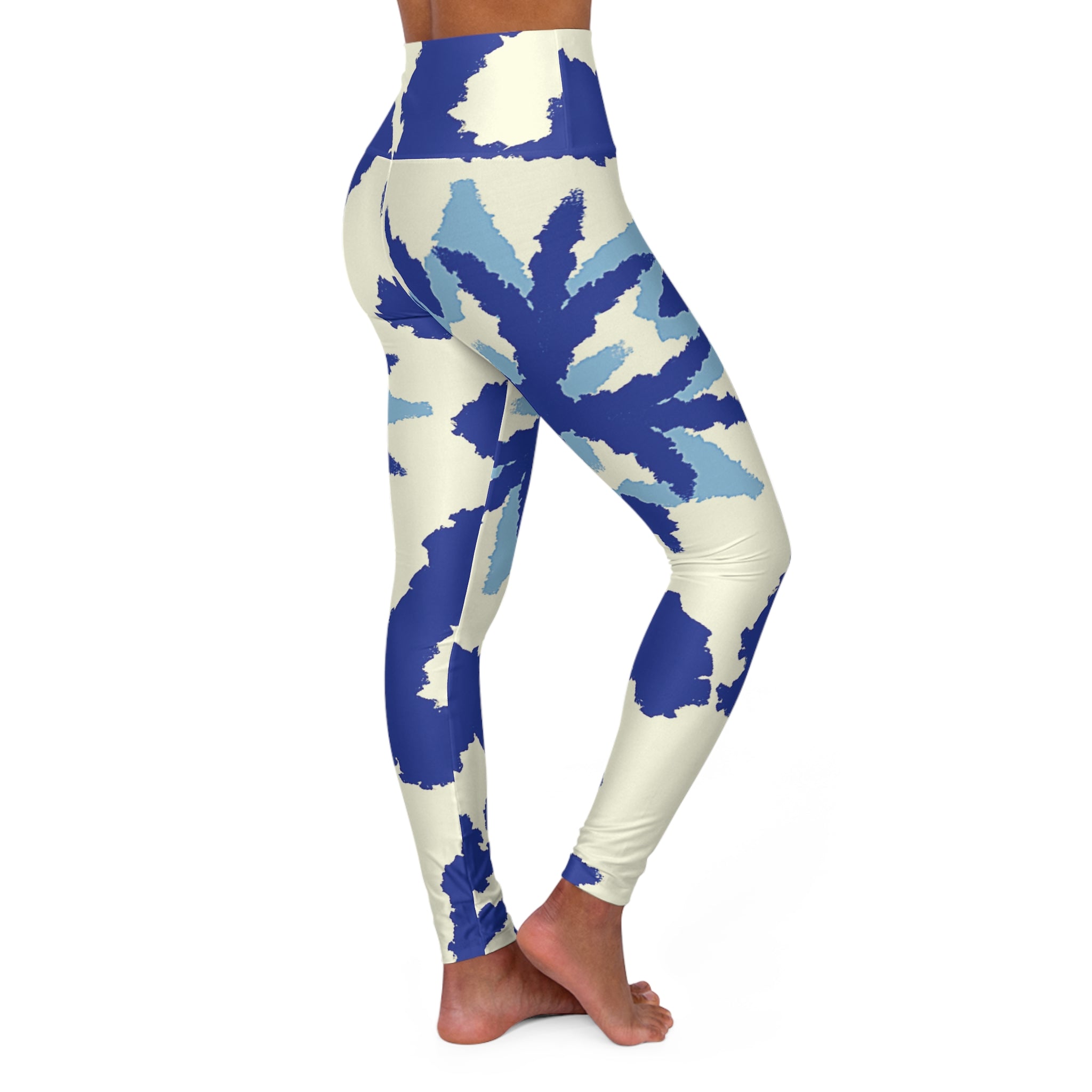 Squat-Proof High-Waisted Leggings--Blue Abstract Camouflage
