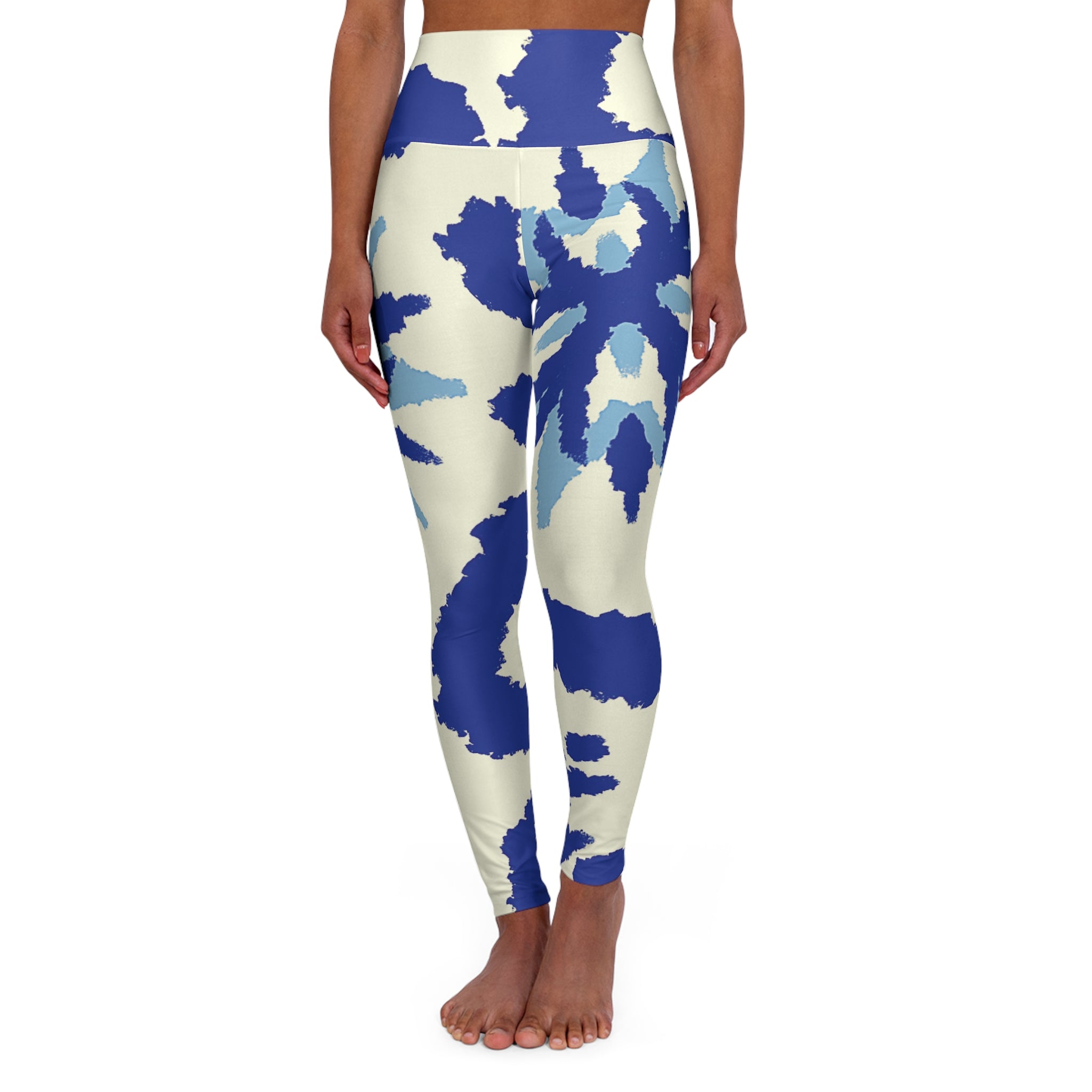 Squat-Proof High-Waisted Leggings--Blue Abstract Camouflage