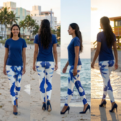 Squat-Proof High-Waisted Leggings--Blue Abstract Camouflage
