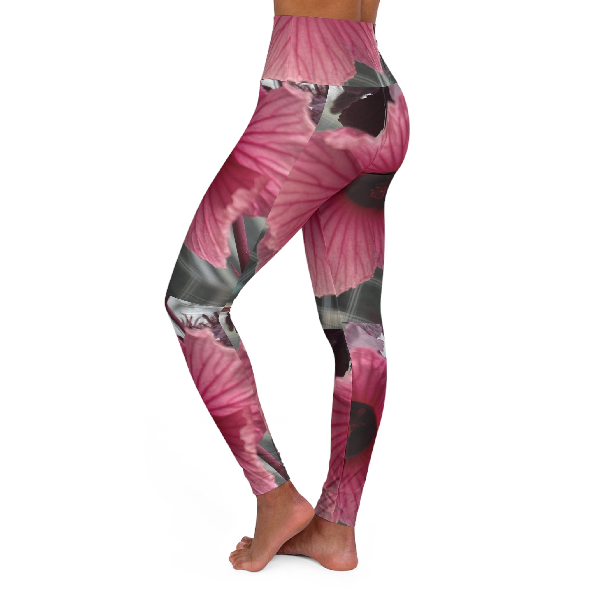 Squat-Proof High-Waisted Leggings-Strawberry Hibiscus Print