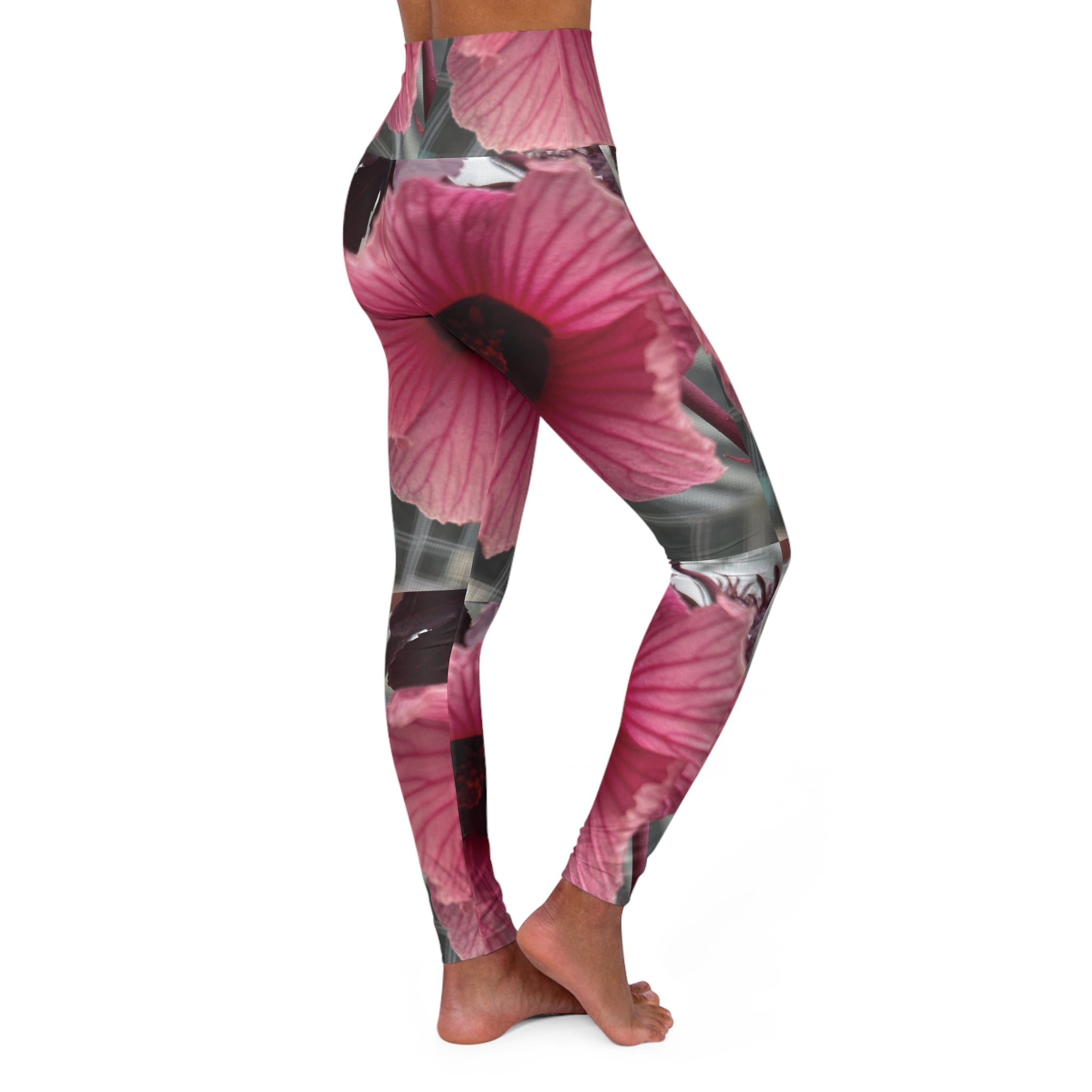 Squat-Proof High-Waisted Leggings-Strawberry Hibiscus Print