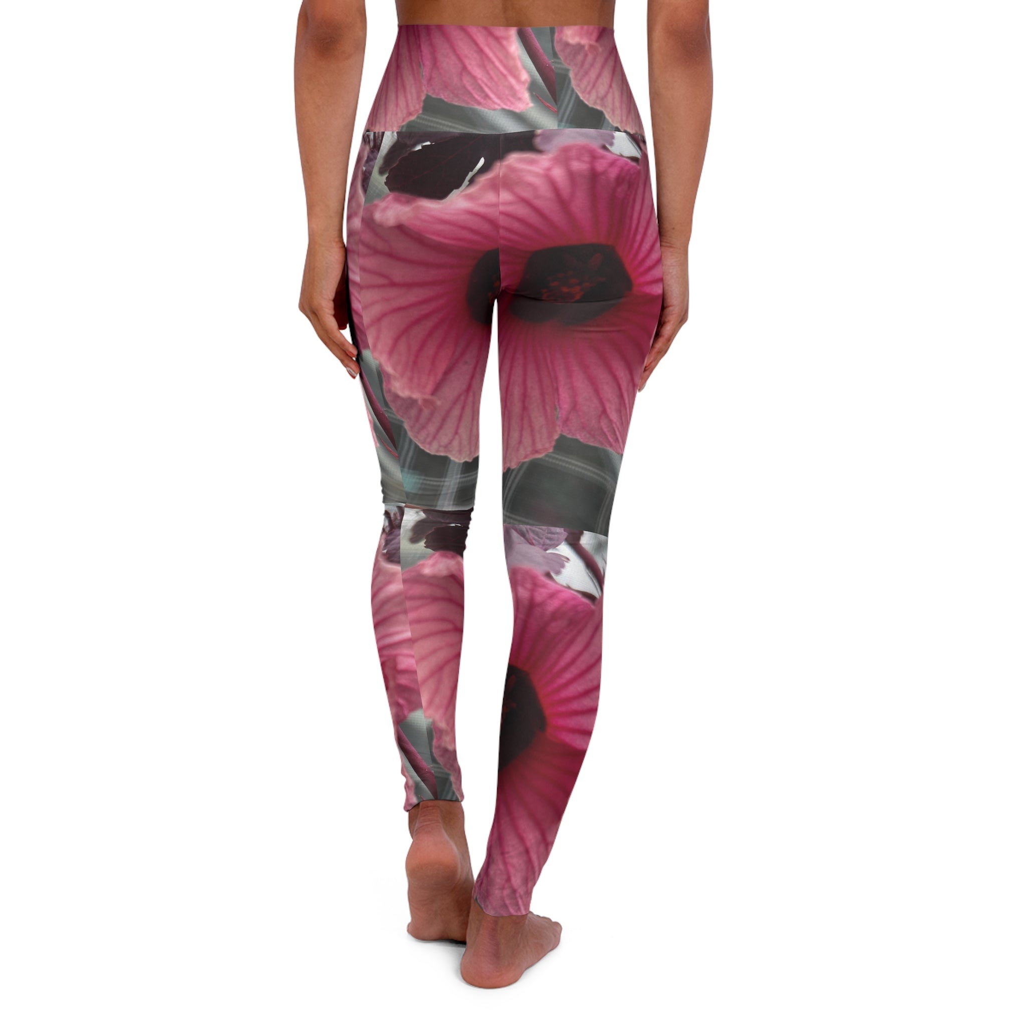 Squat-Proof High-Waisted Leggings-Strawberry Hibiscus Print