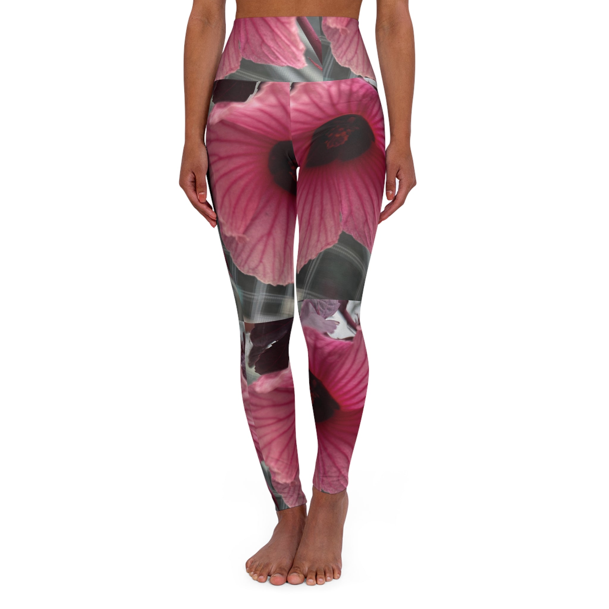 Squat-Proof High-Waisted Leggings-Strawberry Hibiscus Print