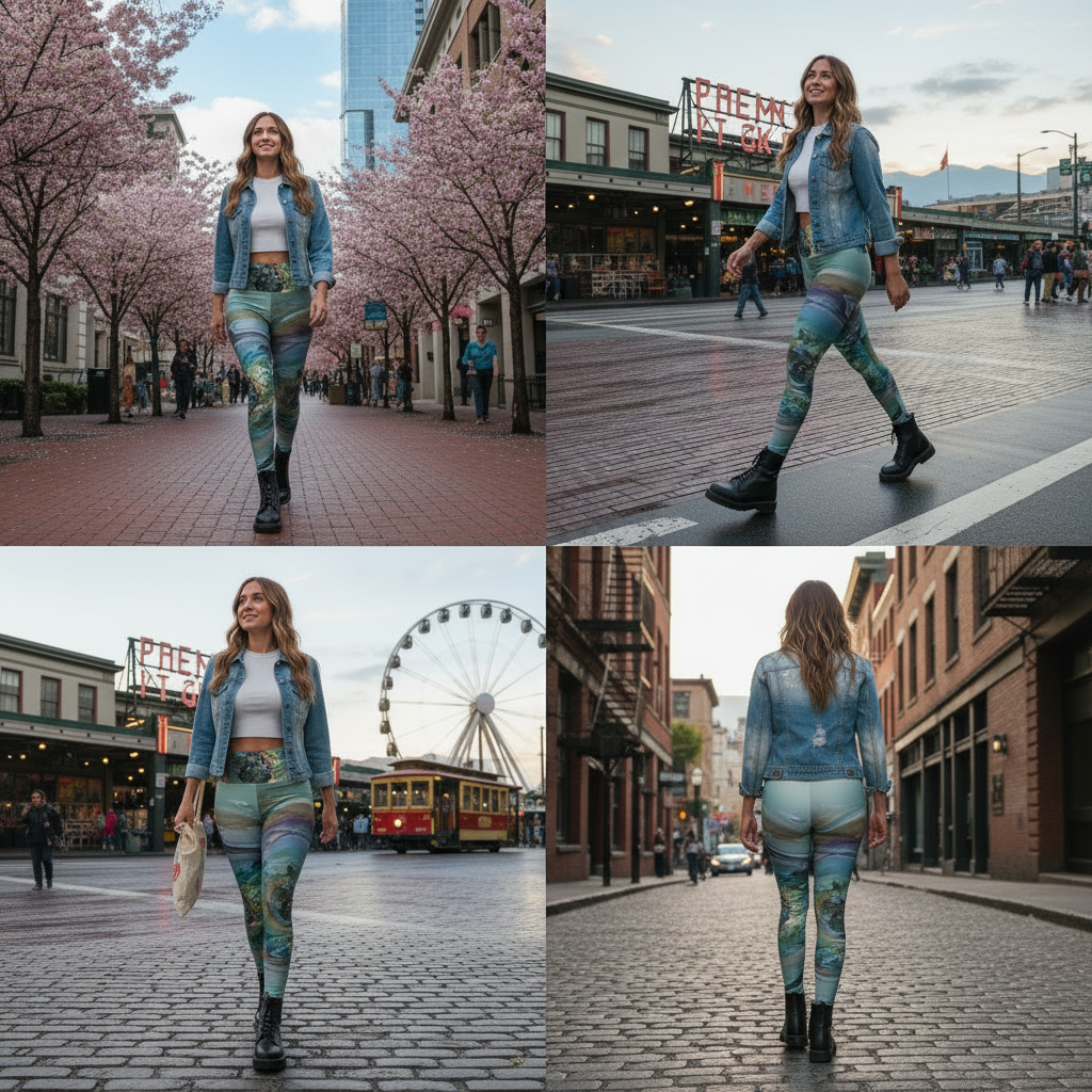 Squat-Proof High-Waisted Leggings--Blown Green Glass Swirl Print