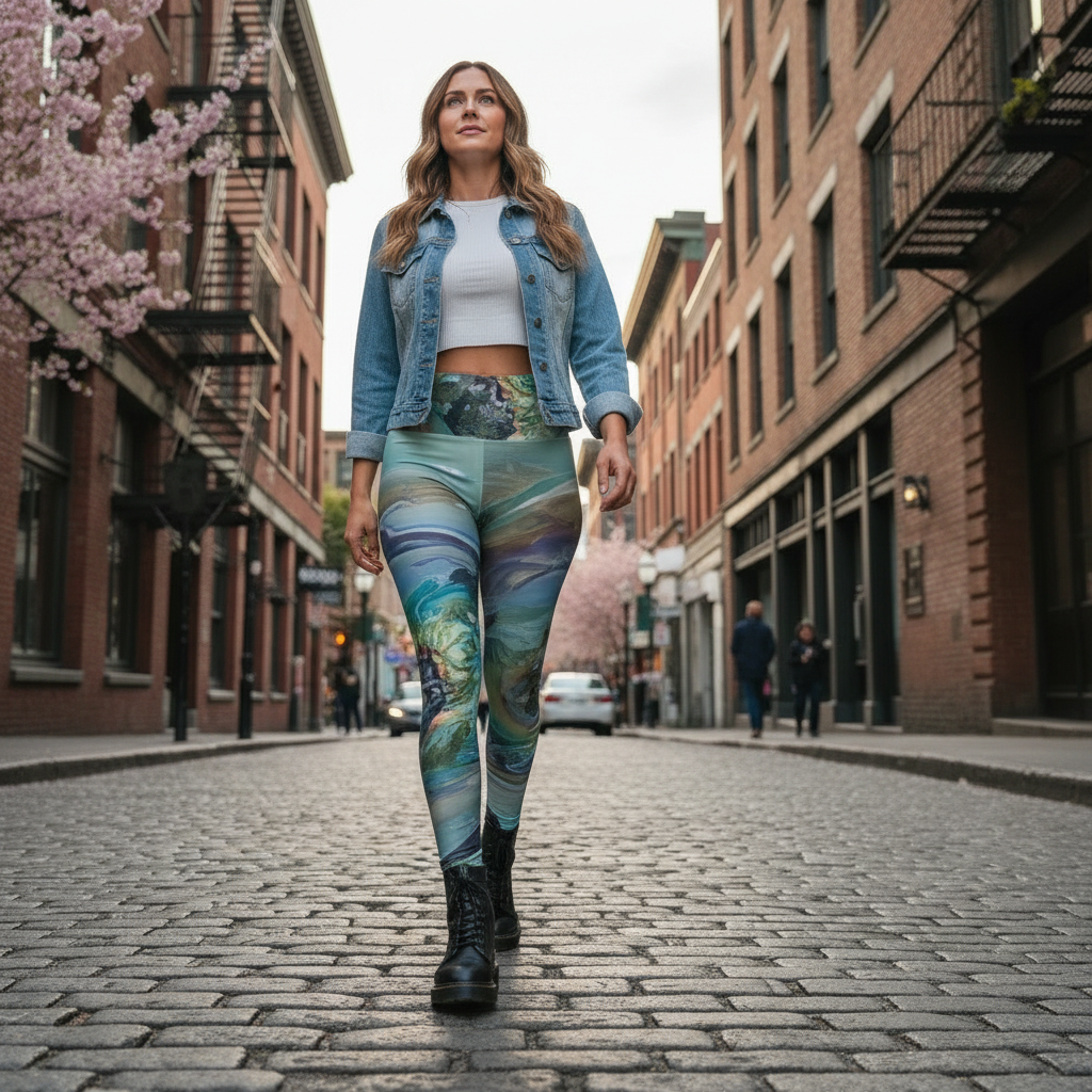 Squat-Proof High-Waisted Leggings--Blown Green Glass Swirl Print