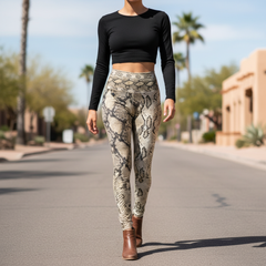 Squat-Proof High-Waisted Leggings-Burmese Python Print