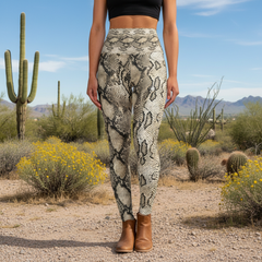 Squat-Proof High-Waisted Leggings-Burmese Python Print