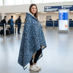 Hooded Sherpa Travel Blanket - Blue Mosaic