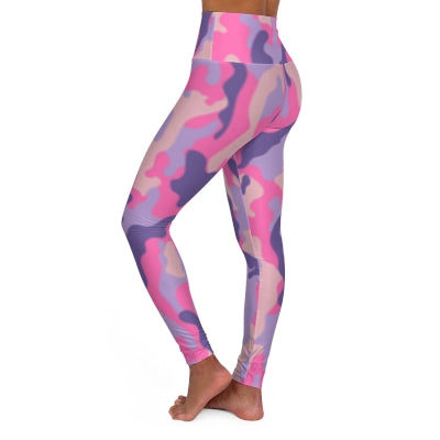 Squat-Proof High-Waisted Leggings--Pink Purple Camouflage