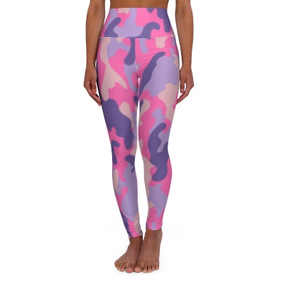 Squat-Proof High-Waisted Leggings--Pink Purple Camouflage