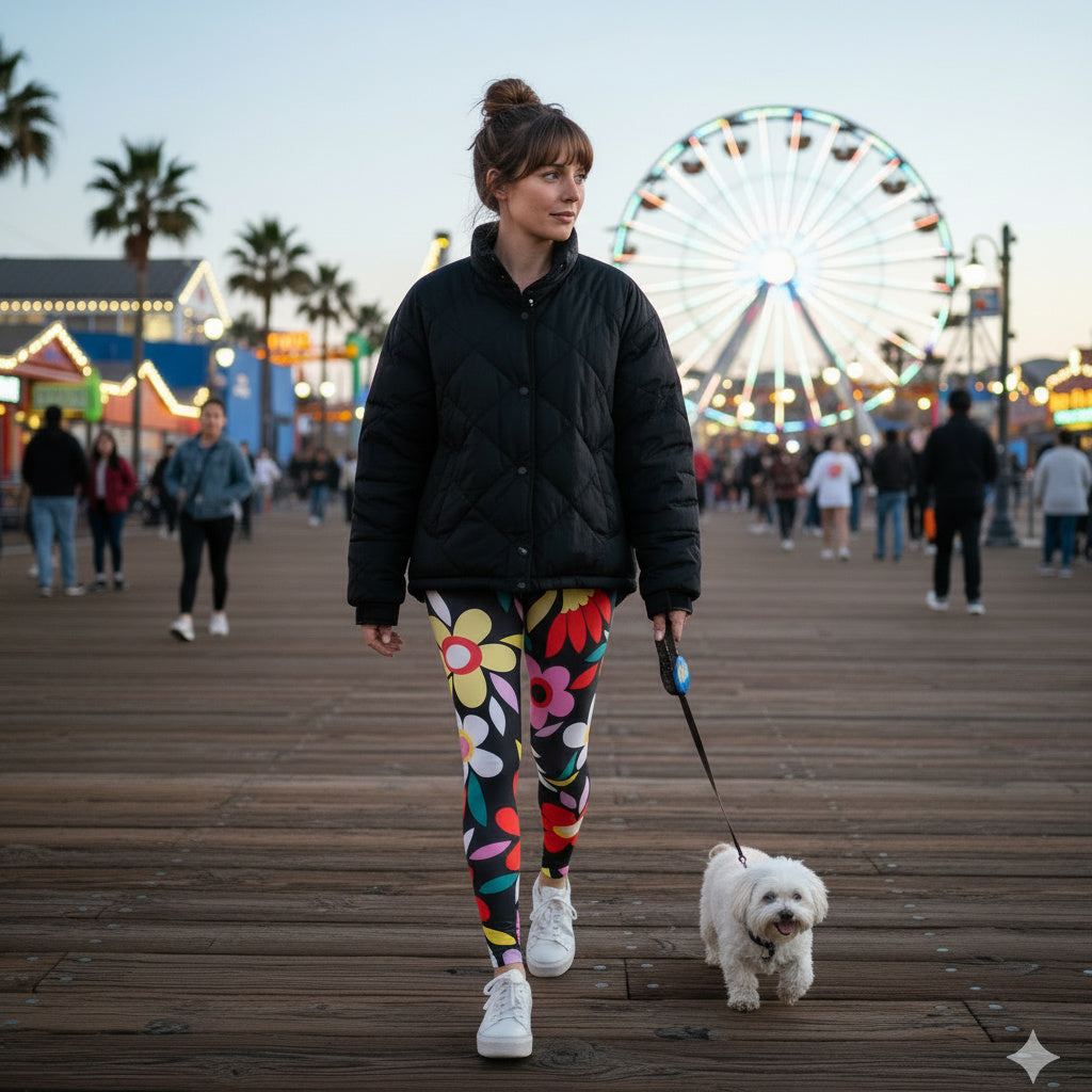 Squat-Proof High-Waisted Leggings--Retro Flowers Print