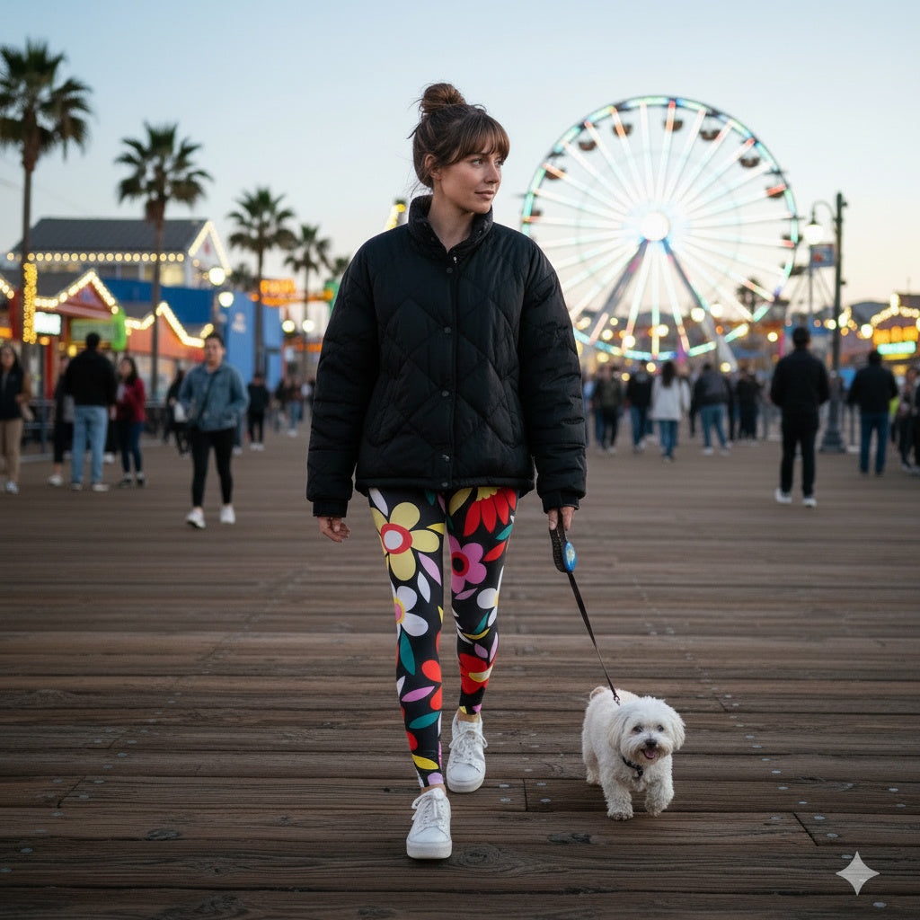 Squat-Proof High-Waisted Leggings--Retro Flowers Print
