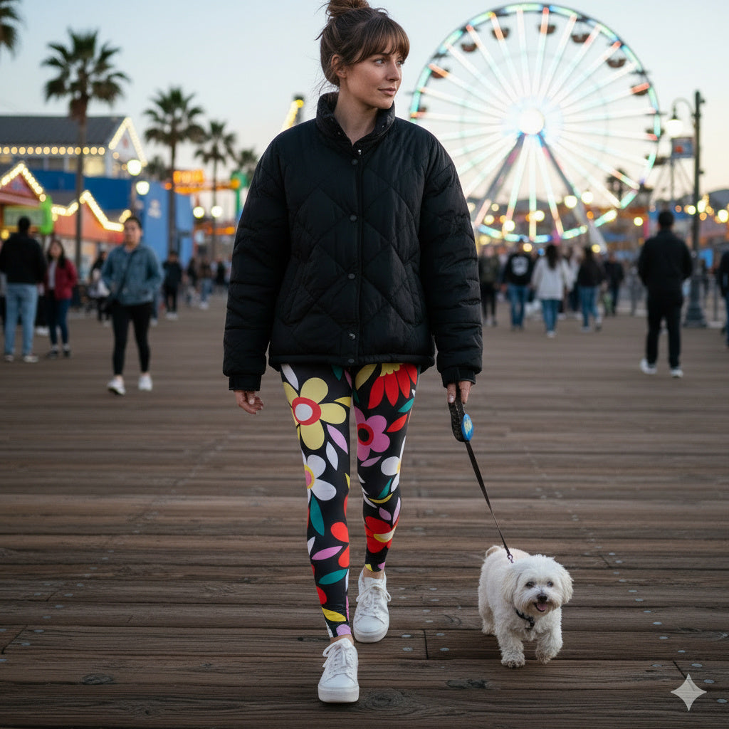 Squat-Proof High-Waisted Leggings--Retro Flowers Print