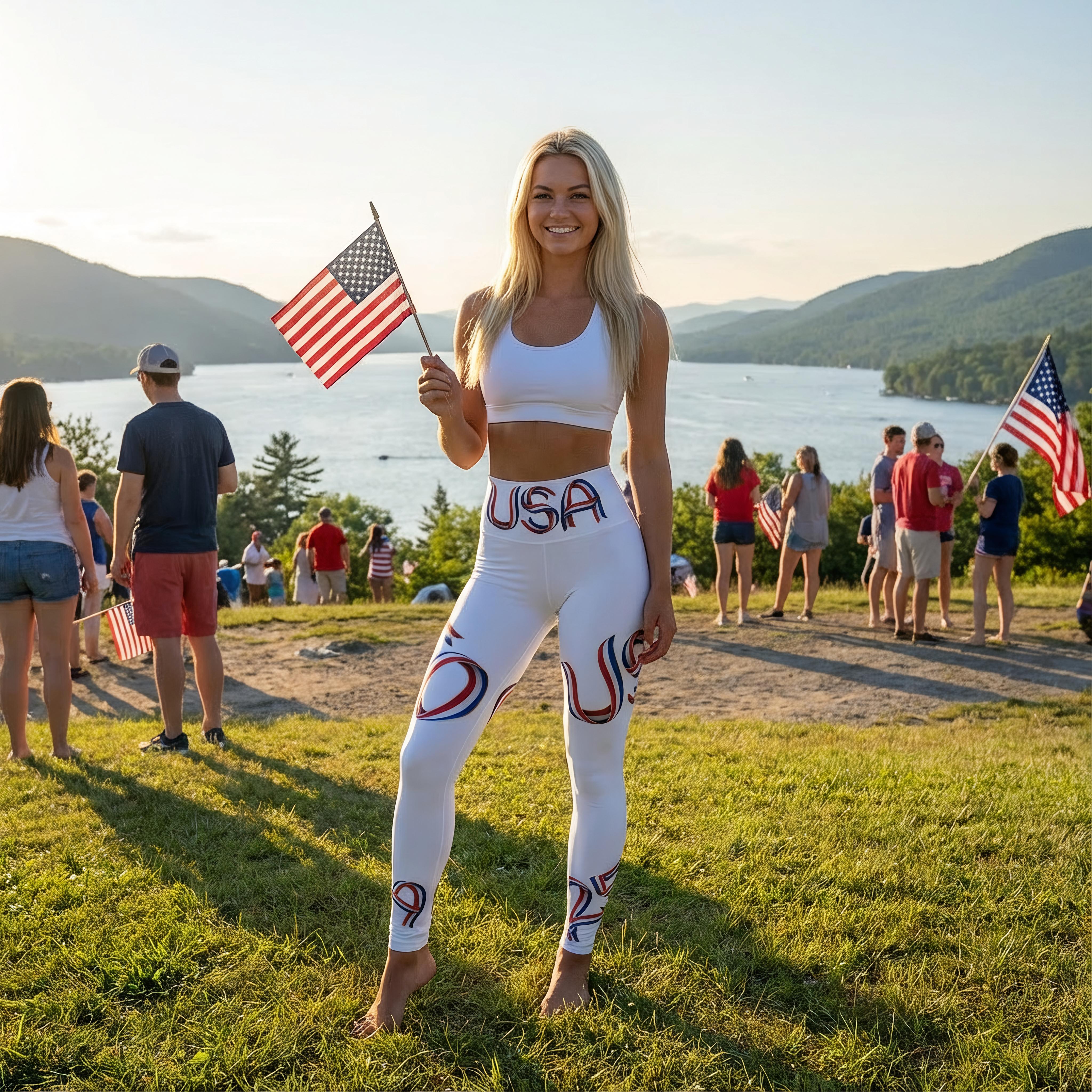 Squat-Proof High-Waisted Leggings — USA 250 Patriotic Red White Blue