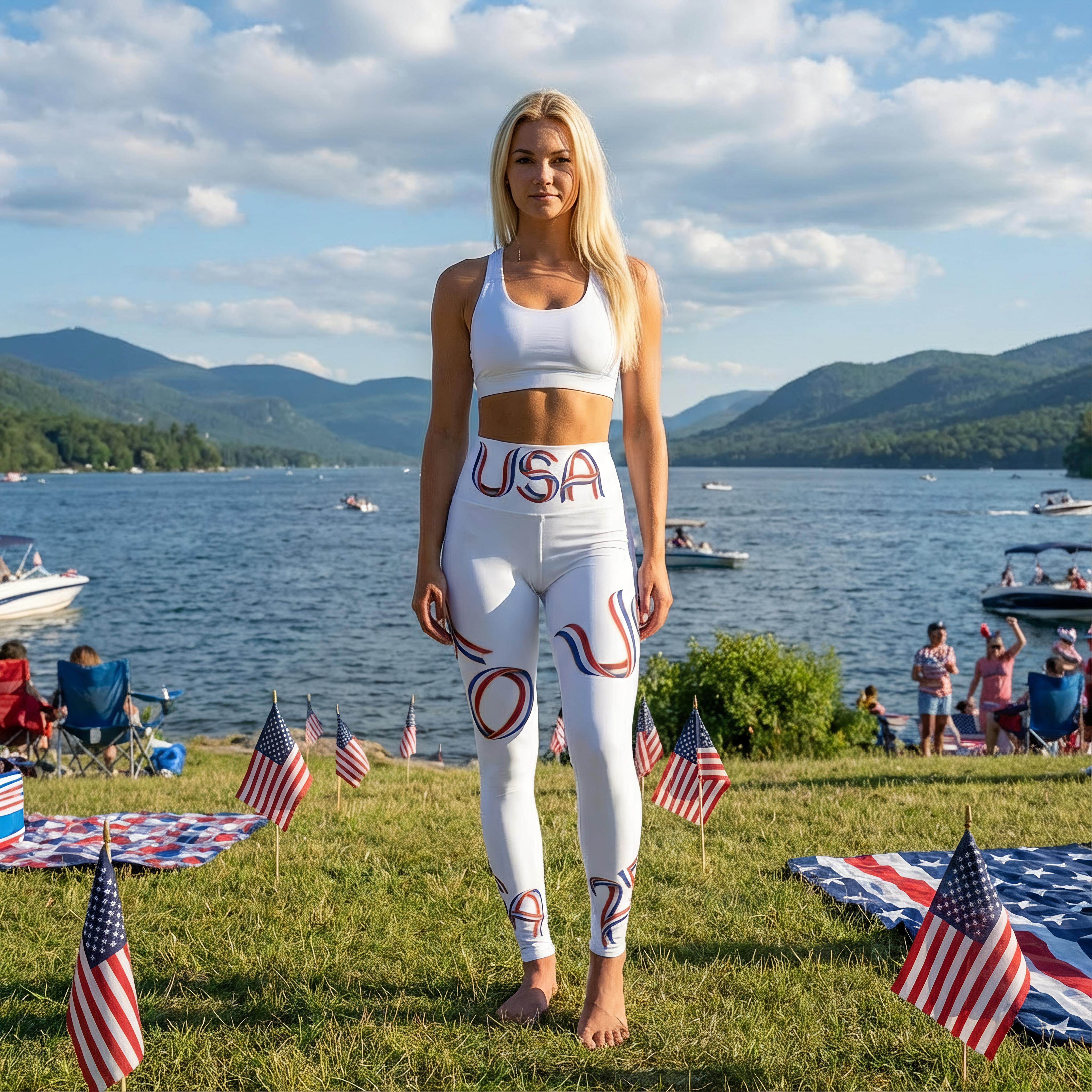 Squat-Proof High-Waisted Leggings — USA 250 Patriotic Red White Blue