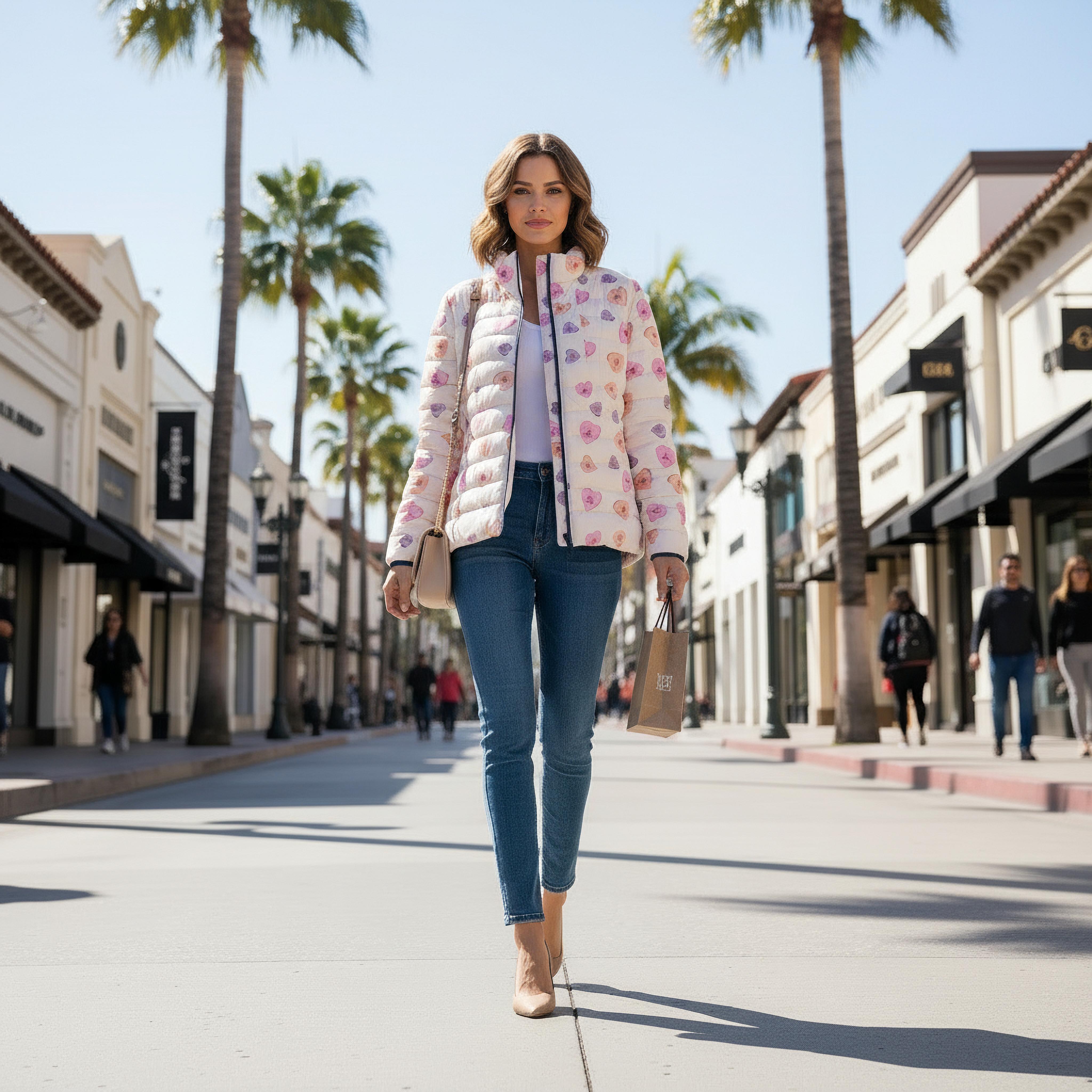 Valentines Heart Pattern Puffer Jacket — Pink Conversation Hearts All-Over Print