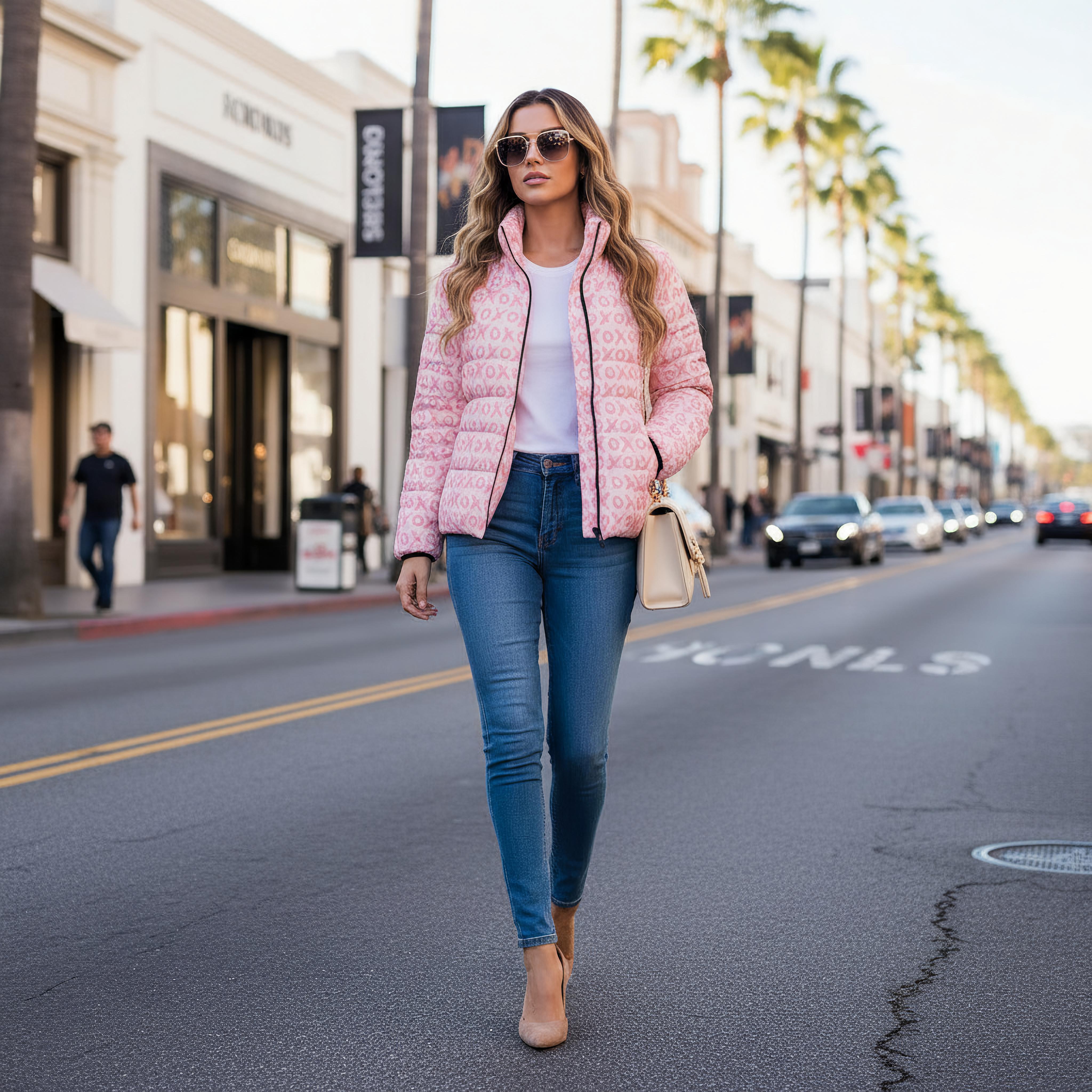 XOXO Valentines Pattern Puffer Jacket — Pink Conversation XOXO All-Over Print